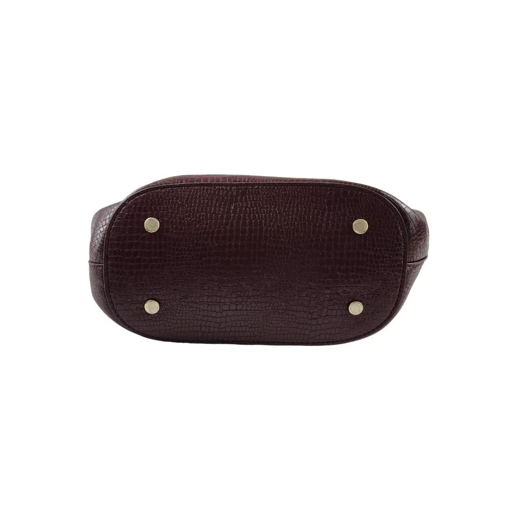 Anthropologie Ring Handle Crossbody Bag Burgundy Croc Embossed EUC